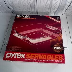 NOS Vintage Pyrex Servables 2 qt Clear Square Glass Baking Dish 9.5in 1984